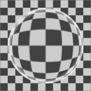 Checkerboard background with water drop on top changing the pattern.