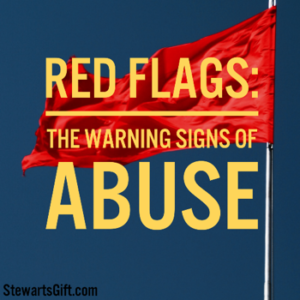 A red flag waving in the wind with text "RED FLAGS: THE WARNING SIGNS OF ABUSE"