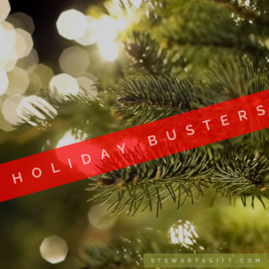Pine Tree with text " HOLIDAY BUSTERS"