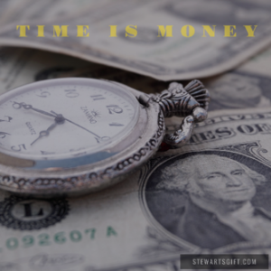 Old pocket watch and money with text "TIME IS MONEY"