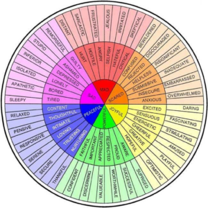 Wheel with different feeling and emotions listed